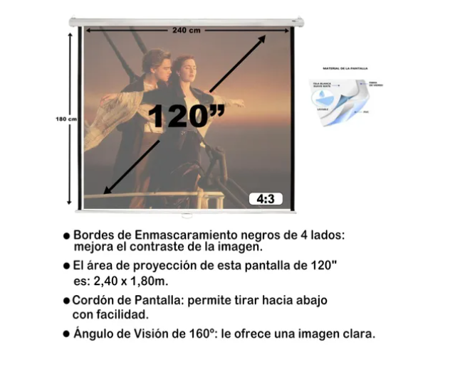 Telón Mural 120" (2.40m x 1.80m) 4:3 - La Experiencia Cinematográfica en Casa
