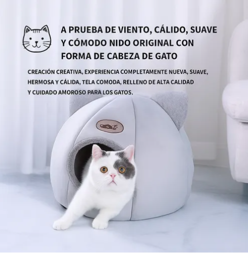 Cama Iglú Para Gato Grande Impermeable Color Plomo